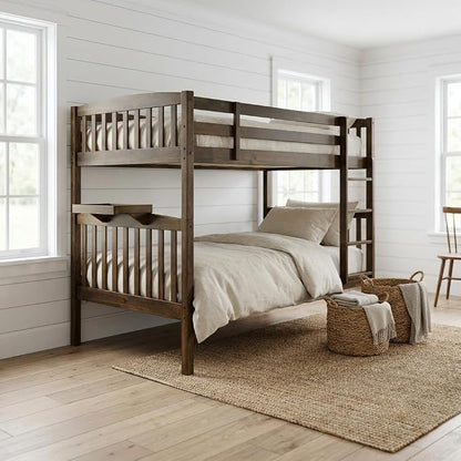 Kodiak Furniture Claire Wood Twin Over Twin Bunk Bed with Tray in Rustic Walnut Brown Finish - Mattresses Not Included