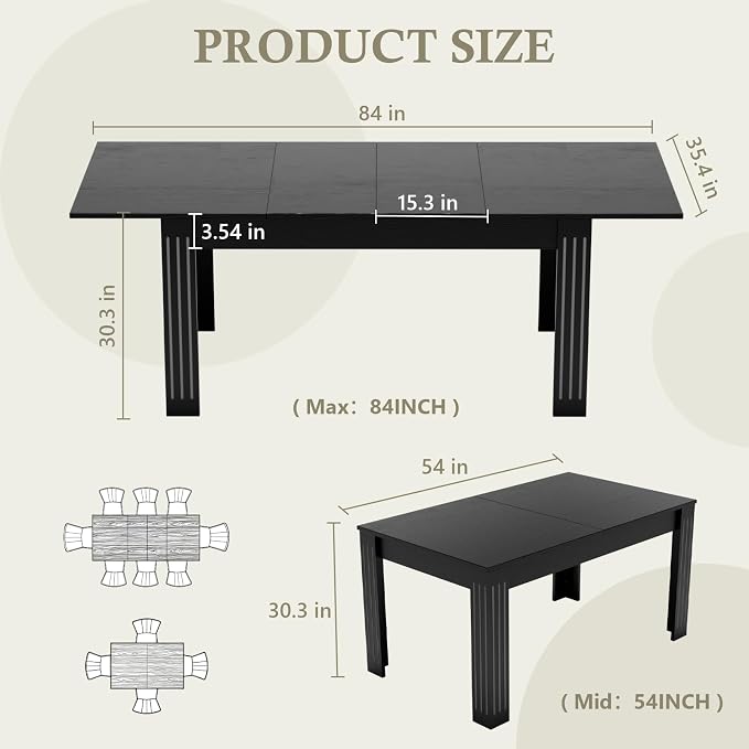 Sannwsg Extendable Table 54"-85", Extendable Dining Table for 4-8, Rectangular Kitchen Dining Table Space Saving, Farmhouse Dining Tables with 95" Runner