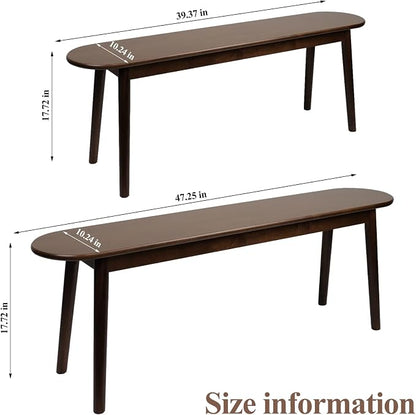 Entryway Bench, Solid Wood Dining Bench, Midcentury End of Bed Bench w/Rounded Corner, Outdoor Bench w/Robust Construction, Bedroom Bench, 10.24" W x 17.72" H（Walnut 47.2inches）