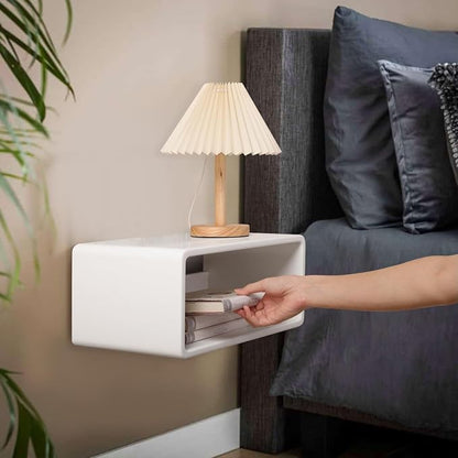 Floating Nightstand Wooden, Bedside Table, Nightstand Shelf, Handmade, Wall Mounted Bedside Shelf, Minimalist and Unique Style White 18”x 10”x 7.5”