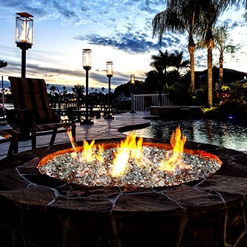 Mr. Fireglass 10 Pounds Blended Reflective Fire Glass for Fire Pit Fireplace and Landscaping, 1/2 Inch Mixed Colored High Luster Fireglass Rocks for Outdoor ＆ Indoor Use Aqua Blue+Copper+Platinum