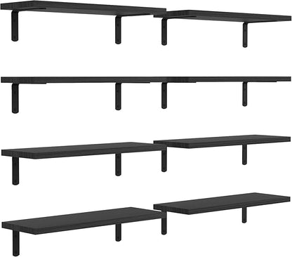 DOLLFIO Floating Shelves, 8 Sets Wooden Floating Shelves for Bedroom & Bathroom Wall Decor, Floating Book Shelf Living Room Black
