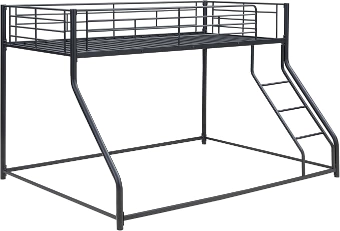 Harper & Bright Designs Twin XL Over Queen Bunk Bed, Heavy-Duty Metal Floor Bunk Bed Frame with Ladder for Kids Boys Girls Teens,Black