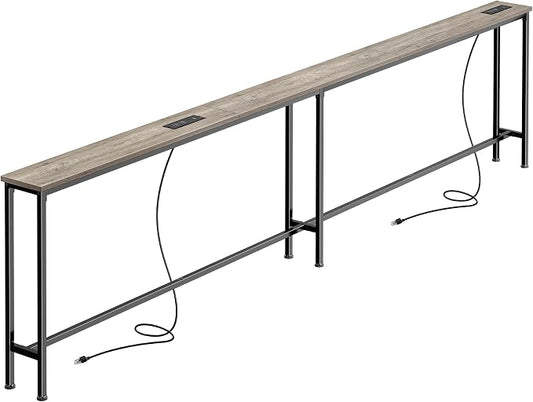 SUPERJARE 102.3 Inch Sofa Table with 2 Power Outlets and USB-C Ports, 5.9 Inch Narrow Console Table with Storage, Extra-Long, for Entryway Hallway Couch Behind Sofa, Small Spaces, Oak