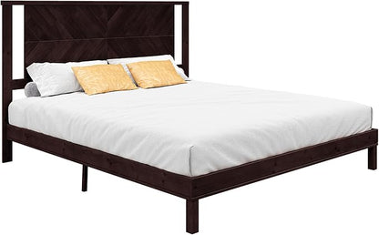 AMERLIFE Solid Wood King Size Bed Frame with Headboard, Mid Century Modern Style Platform Bed with Under-Bed Storage, No Box Spring Needed, Noise Free, Easy Assembly, Dark Brown