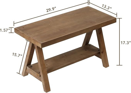 RowyPoey Solid Wood Bench, 30" Farmhouse Entryway Bench for Living Dining Room, Rustic Storage Bench Seat for Indoors, Natural