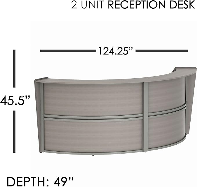 Linea Italia Curved Modern Office Desk Easy to Assembly 2 Panel Reception Counter for Lobby, Salon, 124" x 49", Ash