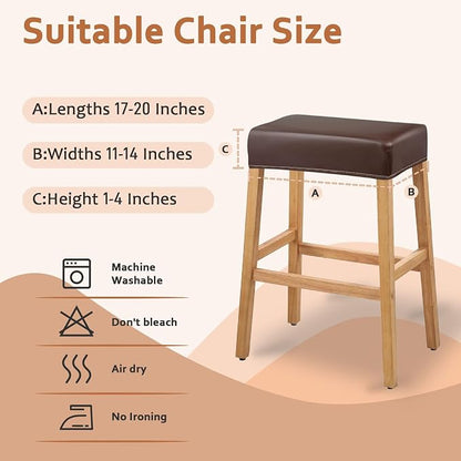 PU Leather Bar Stool Covers Rectangular, 100% Waterproof Stool Covers Rectangle Super Stretch 20% Thicker Leather Saddle Stools Cover Rectangular Counter Bar Stools with Elastic Band (4 PCS, Coffee)