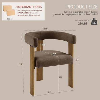 VIRRMO Boucle Dining Chair Set of 2 Terry Upholstered Dining Room Chairs Kitchen Chairs with Wood Legs Mid Century Modern Chair for Dining Room, Kitchen (Wood-Brown, 4)