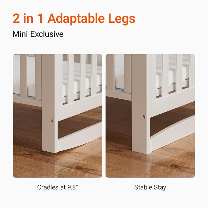 MAMAZING EvoNest Baby Crib, 11 in 1 Convertible Crib with Wheels, 100% New Zealand Wood Growing Bed, Full Size Crib for Baby, 4 Adjustable Mattress Height, White