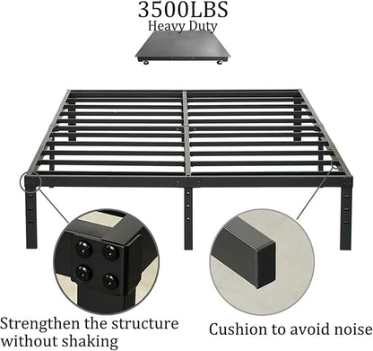 Wulanos Full Size Bed Frame 18 inch Tall, 3500lbs Heavy Duty Metal Platform with Steel Slats Support, No Box Spring Needed, 18-inch Bedframe with Ample Storage, Sturdy and Noise-Free, Black