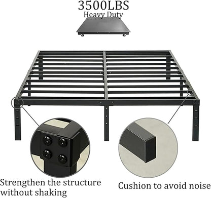 Wulanos Queen Size Bed Frame, 3500lbs Heavy Duty Metal Platform with Steel Slats Support, Sturdy and Noise-Free, 14 Inches High Bedframes with Ample Storage, No Box Spring Needed
