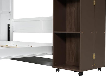 Queen Murphy Bed with Storage Doors, Space Saving Wall Bed Cabinet Hydraulic Lift Helps Raise and Lower the Bed, While Hidden Side Storage Keeps Bedding and Daily Essentials Organized