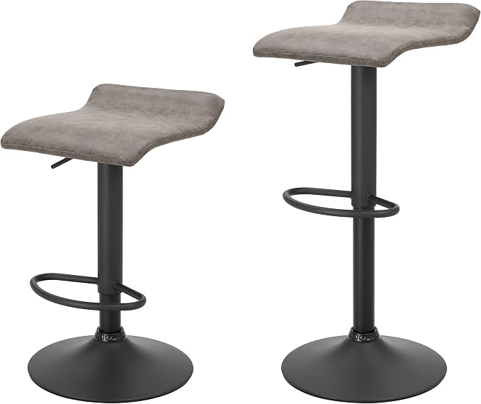 Finnhomy Bar Stools Set of 2 Counter Height, Swivel Barstools with Footrest and Backless, Height Adjustable Rustic Bar stools for Kitchen, Vintage Leather, Retro Grey