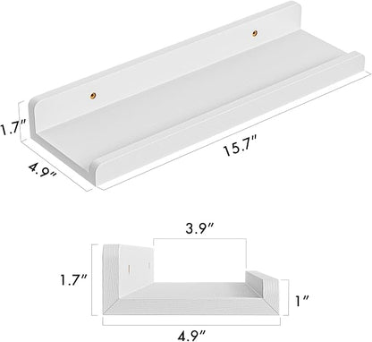 YUFLINX 16’’White Floating Shelves for Wall with Anti-Crash Design Set of 6,Nursery Book Shelves for Room Decor/Storage/Display,Hanging Wall Shelves for Bedroom, Bathroom, Living Room,Kids Room