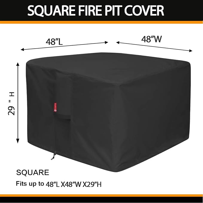SheeChung Fire Pit Cover Square 48"L x 48"W x 29"H,Waterproof Heavy Duty 600D Tear Resistant Patio Cover,Outdoor Table Cover Square,Fits for 44-48 Inch Gas Firepit