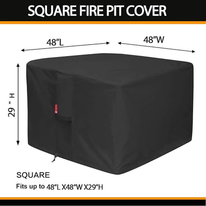 SheeChung Fire Pit Cover Square 48"L x 48"W x 29"H,Waterproof Heavy Duty 600D Tear Resistant Patio Cover,Outdoor Table Cover Square,Fits for 44-48 Inch Gas Firepit