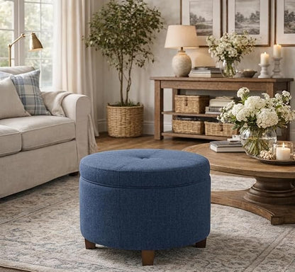 HomePop 24" Large Round Storage Ottoman - Blue Woven Fabric