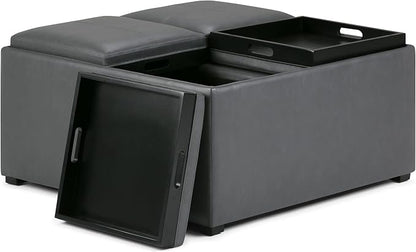 SIMPLIHOME Avalon Wide Contemporary Square Coffee Table Storage Ottoman, Stone Grey, Table Ottoman