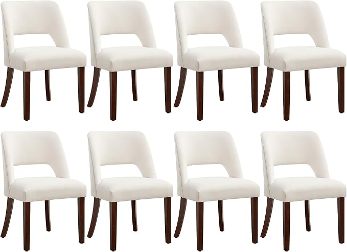 Dining Chair Set of 8,Modern Dining Room Chairs with Thick Cushions,Upholstered Linen Fabric Kitchen Chairs for Kitchen Dining Room Beige