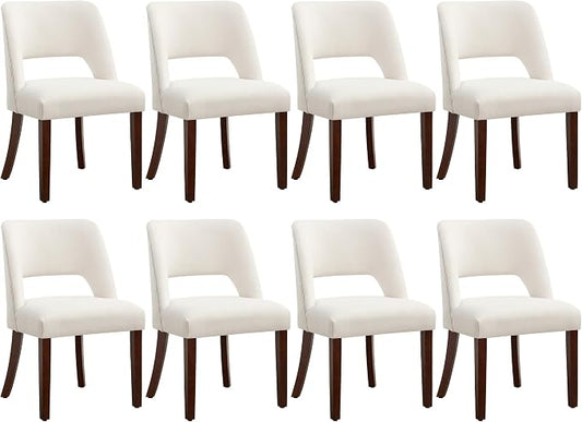 Dining Chair Set of 8,Modern Dining Room Chairs with Thick Cushions,Upholstered Linen Fabric Kitchen Chairs for Kitchen Dining Room Beige