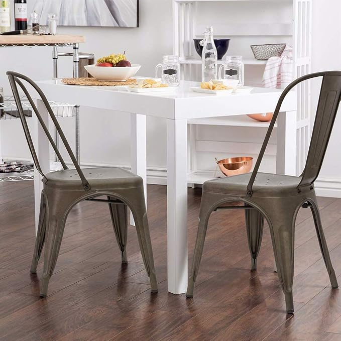FDW | Set of 4 Metal Dining Chairs | Bronze | Stackable Tolix Side Chairs with Backrest | Scratch-Resistant | Non-Slip Feet | Indoor/Outdoor Use | 330 lbs Capacity | Ideal for Kitchen & Restaurant