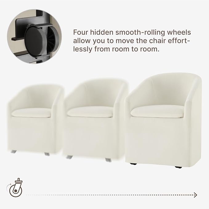 KISLOT Upholstered Dining Chairs Set of 4 with Casters, Modern Side Barrel Armchair with Washable Slipcover & Sturdy Metal Frame for Diningroom Bedroom Livingroom Reading Room, Beige Fabric