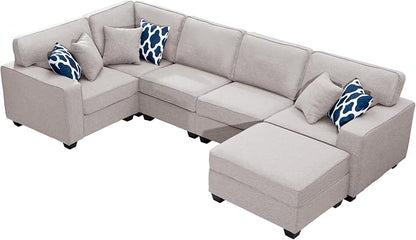 Legend Vansen Oversized Modular Sectional Sofa,U/L‑Shaped Reversible Couch with Ottoman,Deep Seat Plush Polyester Sofa for Living Room,6‑Seater,Light Grey