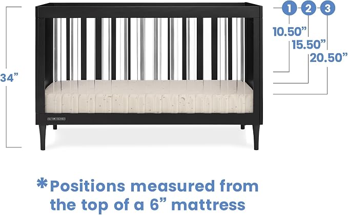 Delta Children Bowie 4-in-1 Convertible Acrylic Crib - Greenguard Gold Certified, Black Ebony