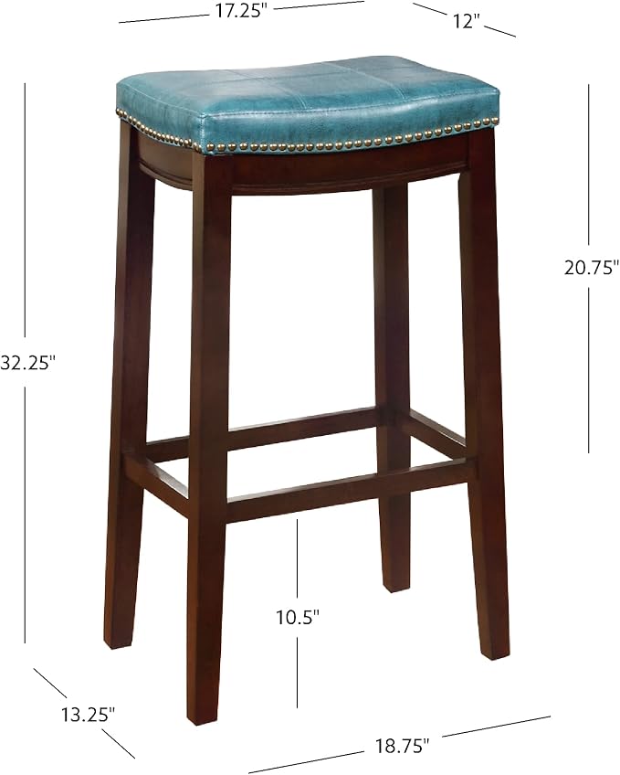 Linon Carson Blue Backless Bar Stool, Brown