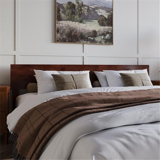 AFI, Orlando King Adjustable Modern Solid Wood Panel Headboard, Walnut