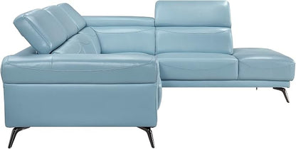 Lexicon L-Shaped Sectional Couch with Right Chaise, Top Grain Leather Match Sectional Sofa, Adjustable Headrests, Black Chrome Metal Legs, High-Density Cushions, Stitching, for Living Room, Blue