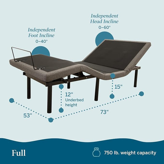 Lucid® L600 Adjustable Bed Frame – Zero Gravity – Massage – App, Full
