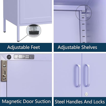 Lockable Closet Metal Wardrobe 67" Purple 2 Door Wardrobe Bedroom Storage Cabinet Adjustable shelf Multi functional metal Storage Cabinet with hanging rail for domestic use 18.1" D x 31.5" W x 67" H