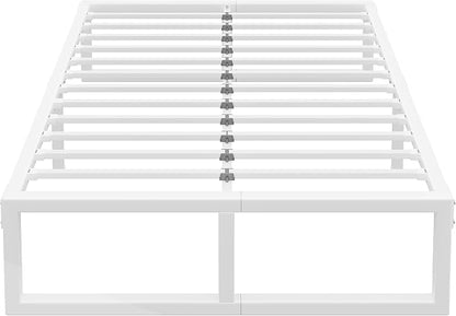 Queen Bed Frame, 18 Inch Metal Platform Bed Frames with Squeak Free U-Slot Design, 6 Non-Slip Guards, 3500lbs Heavy Duty Steel Slat Support, No Box Spring Needed, Under Bed Storage, White