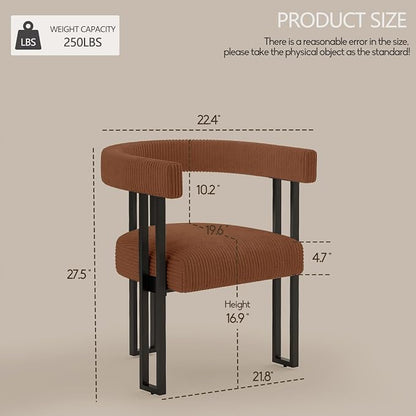 VIRRMO Boucle Dining Chair Set of 2 Corduroy Upholstered Dining Room Chairs Kitchen Chairs with Metal Legs Mid Century Modern Chair for Dining Room, Kitchen (Coffee, 2)
