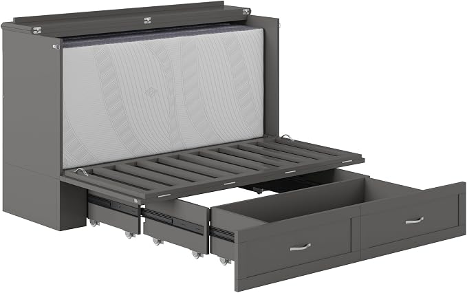 AFI Hamilton Queen Murphy Bed Chest with Mattress, Storage, and Built-in Charger in Grey
