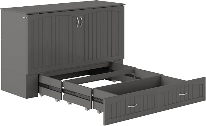 AFI, Southampton Murphy Bed Chest Queen with 6" Mattress, Storage Drawer & Built-in USB Charger, Grey