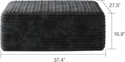 107" U Shaped Cloud Corduroy Couch with Ottoman, Comfy Sectional Boneless Couches for Living Room Bedroom, Deep Seat Sleeper Compression Sofa, No Assembly, Left Facing Chaise, Black