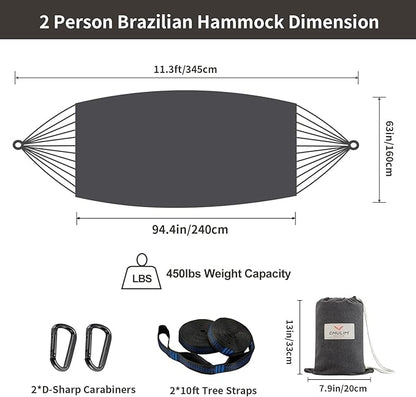 CHULIM Brazilian Double Hammock with Tree Straps,Extra Large 94x63IN,2 Persons Hammock for Backyard Patio Outdoor and Indoor,450lbs Weight Capacity,Soft Woven Cotton Fabric - Dark Grey