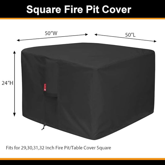 SheeChung Fire Pit Cover Square 50"Lx50"Wx24"H,Waterproof 600D Heavy Duty Fire Pit Table Cover,Gas Propane Fire Pit Covers Square 50 Inch,Tear Resistant,Outdoor Fireplace Cover for Outside,Garden,Yard