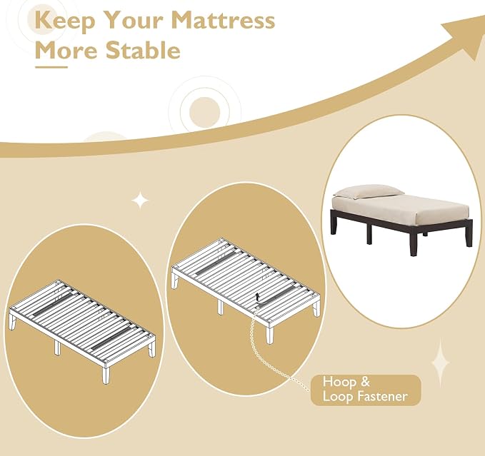 COSTWAY Twin Size Platform Bed Frame, 14 Inches Solid Rubber Wood Bed Mattress Foundation with Sturdy Slats Support, Easy Assembly Bed Frame for Home Hotel, No Box Spring Needed (Espresso, Twin)