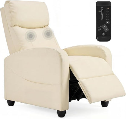 Massage Recliner Chair, Recliner Sofa Fabric for Adults, Recliners Home Theater Seating with Lumbar Support, Reclining Sofa Chair for Living Room, Cream