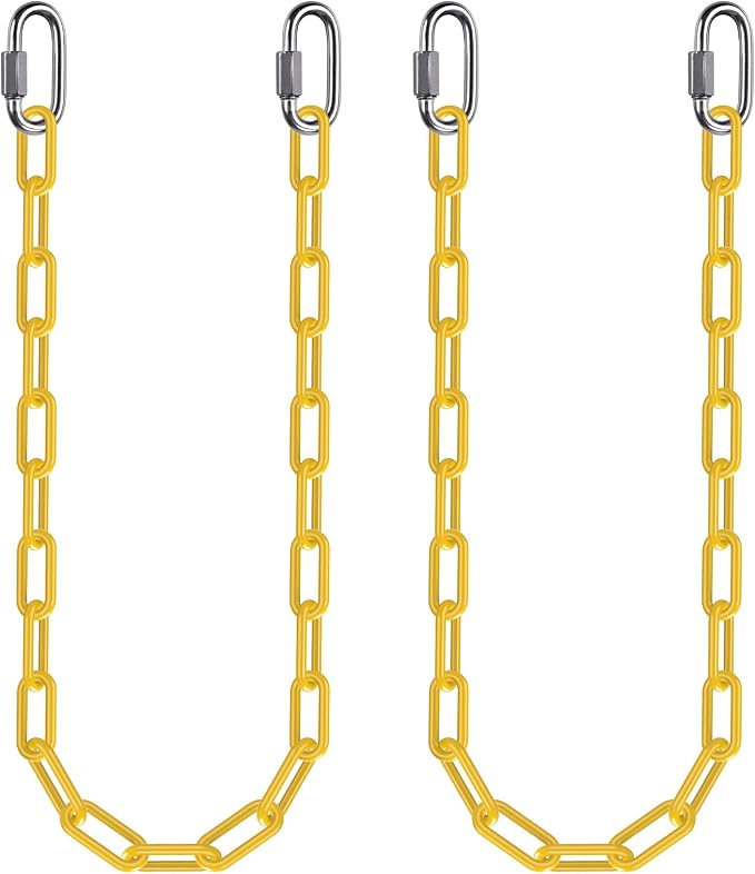 2Pcs 40" Heavy Duty Hanging Chains with Carabiners 1000 LBs Capacity Swing Chain Extension with Hooks Hammock Chains Yellow Coated Chain for Hanging Chair, Punching Bags, Swing Chair, Egg Chairs