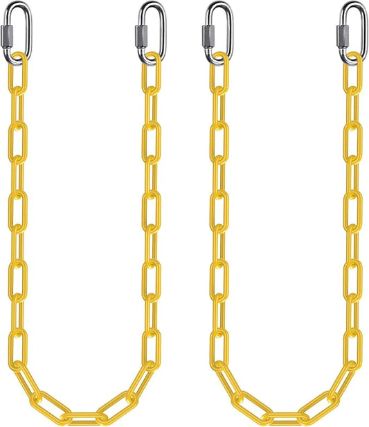 2Pcs 40" Heavy Duty Hanging Chains with Carabiners 1000 LBs Capacity Swing Chain Extension with Hooks Hammock Chains Yellow Coated Chain for Hanging Chair, Punching Bags, Swing Chair, Egg Chairs
