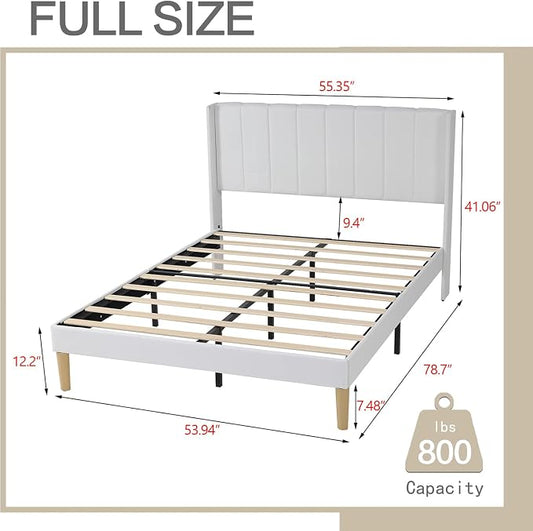 AGARTT Upholstered Platform Bed Frame Full Size with Headboard and Footboard/Wooden Slats Support/No Box Spring Needed/Easy Assembly,White Linen