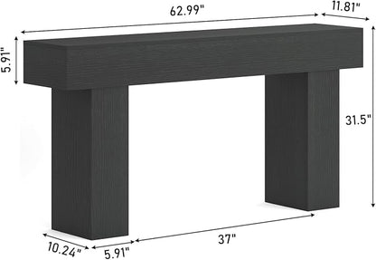 63 Inch Long Console Table for Entryway, Farmhouse Wood Rectangular Sofa Table Behind Couch Table, Narrow Entryway Table for Living Room, Entrance, Hallway, Foyer, Easy Assembly (Charcoal Black)