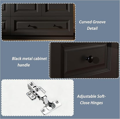 Armoire Wardrobe Closet with Drawers: 74" Black Tall Wardrobe Cabinet with Hanging Rod, Wooden Closet with 3 Doors and 2 Drawers, Modern Bedroom Armoires