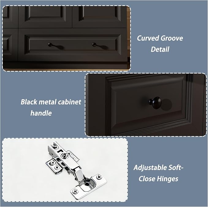 Armoire Wardrobe Closet with Drawers: 74" Black Tall Wardrobe Cabinet with Hanging Rod, Wooden Closet with 4 Doors and 2 Drawers, Modern Bedroom Armoires