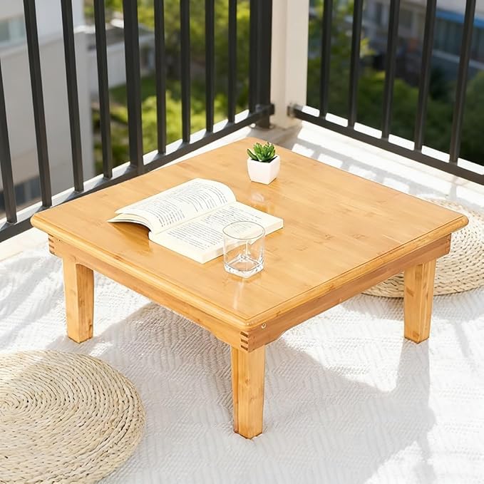 Folding Table, Japanese-Style Household Square Bamboo Tables, Computer Table, Desk, Low Bamboo Tables, Multi-Function Small Dining Table, Various Sizes (Size : 70x70×47cm)